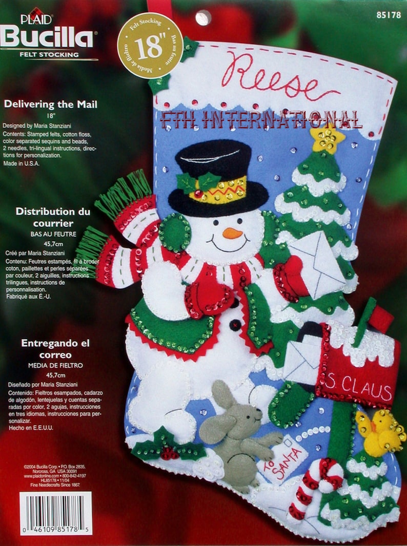 Bucilla Delivering Mail 18 Felt Christmas Stocking Kit 85178 Frosty, Snowman DIY image 1