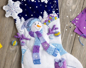 Bucilla Frosty Night ~ Kit de calcetín navideño de fieltro de 18" #86703, muñeco de nieve DIY