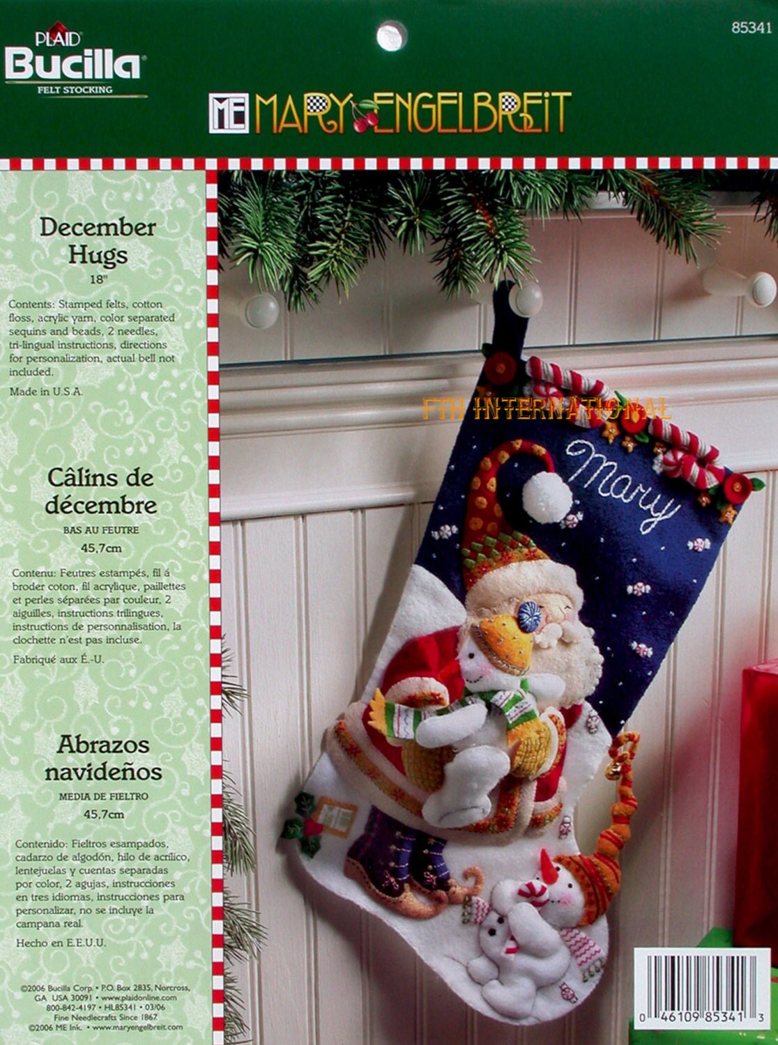 Bucilla December Hugs 18 Felt Christmas Stocking Kit 85341 Santa