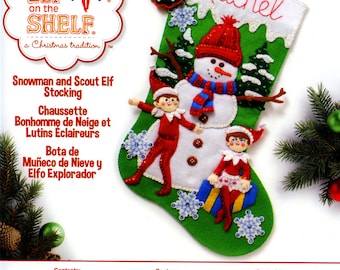 Bucilla ~ Snowman & Scout Elf ~ 18″ Felt Christmas Stocking Kit #86550 DIY