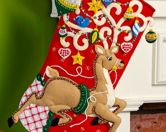 Bucilla Ornamental Reindeer ~ 18" Felt Christmas Stocking Kit #86652 DIY