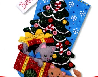 The Pawfect Gift Bucilla 18" Felt Christmas Stocking Kit #86899 Kittens, Cats, DIY