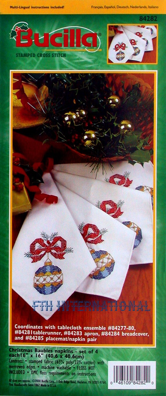 Bucilla Xmas Tree Stamped Cross Stitch Napkins Kit w// Floss TO ALL A GOOD NIGHT