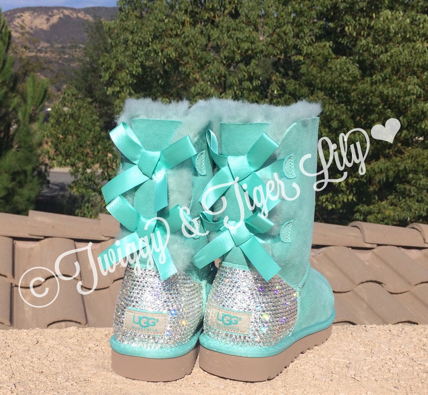 Bling Ugg Bailey Bow Mint Boots crystallized with Swarovski Etsy