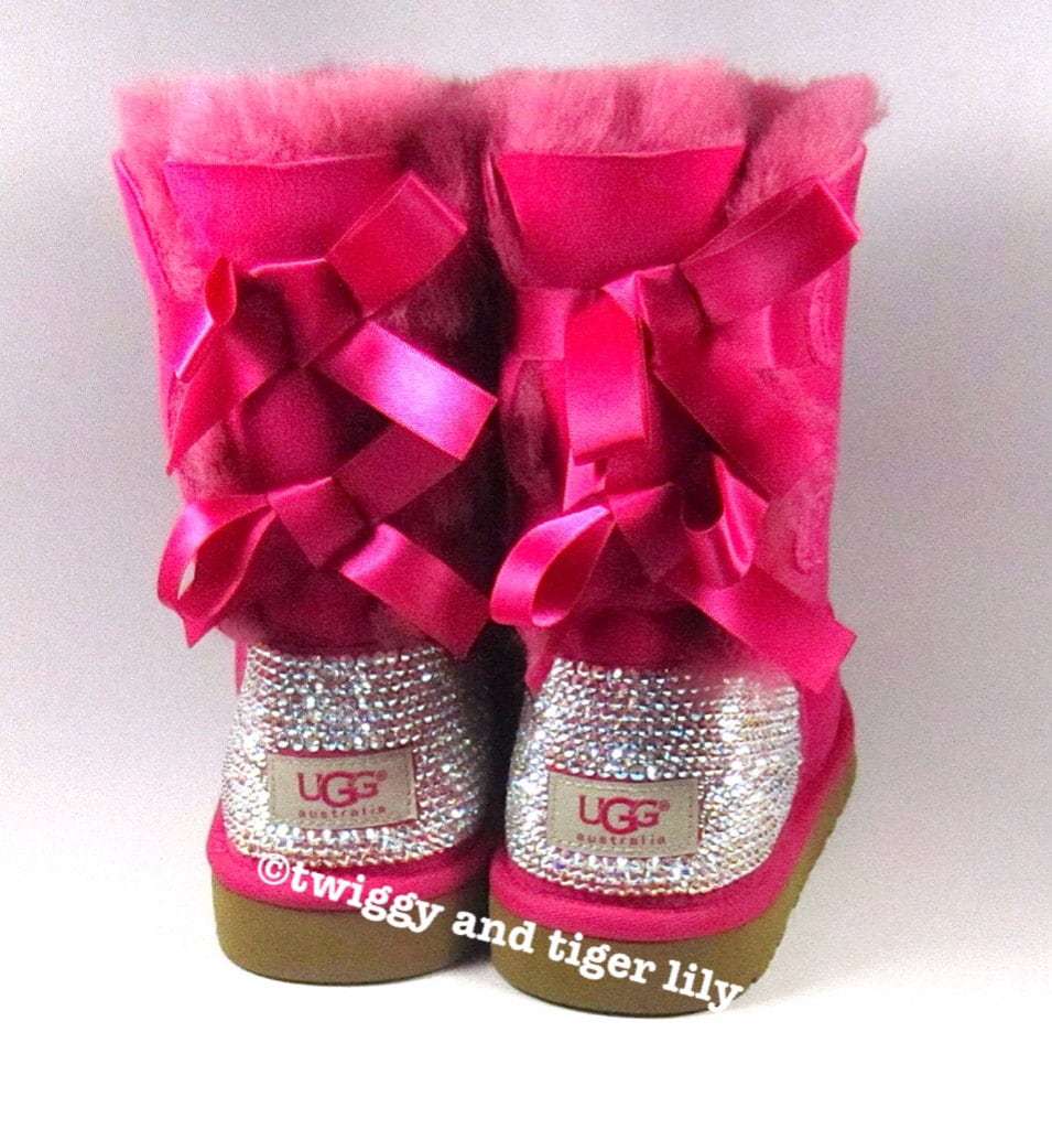 ugg boots pink bling crystal swarovski uggs bow bailey bows rhinestone embellishment sparkly them blinged crystals cheap cerise shoes snow