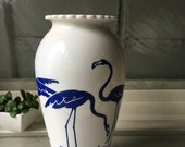 Vintage Anchor Hocking Blue Flamingo Vase