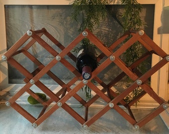 Vintage Teak Wood Wine Rack