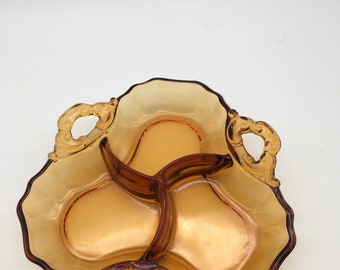 Vintage Cambridge Glass CO. Amber divided Dish Free Shipping in the USA