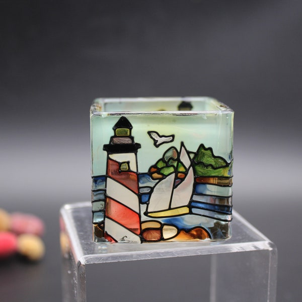 Vintage Hand painted Glass Votive by Joan Baker Designs