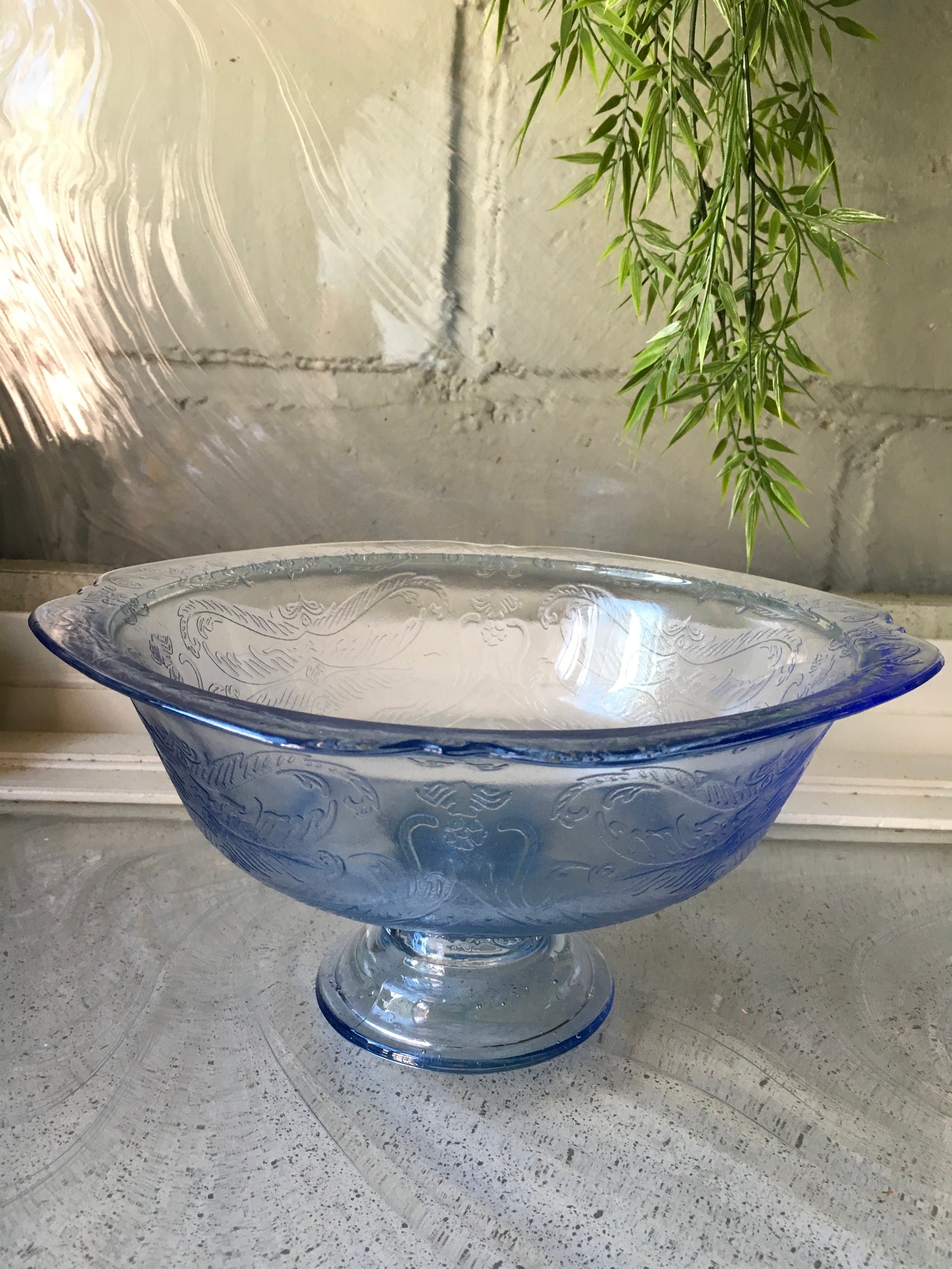 Vintage Blue Depression Glass Footed Bowl Free Shipping in the | Etsy