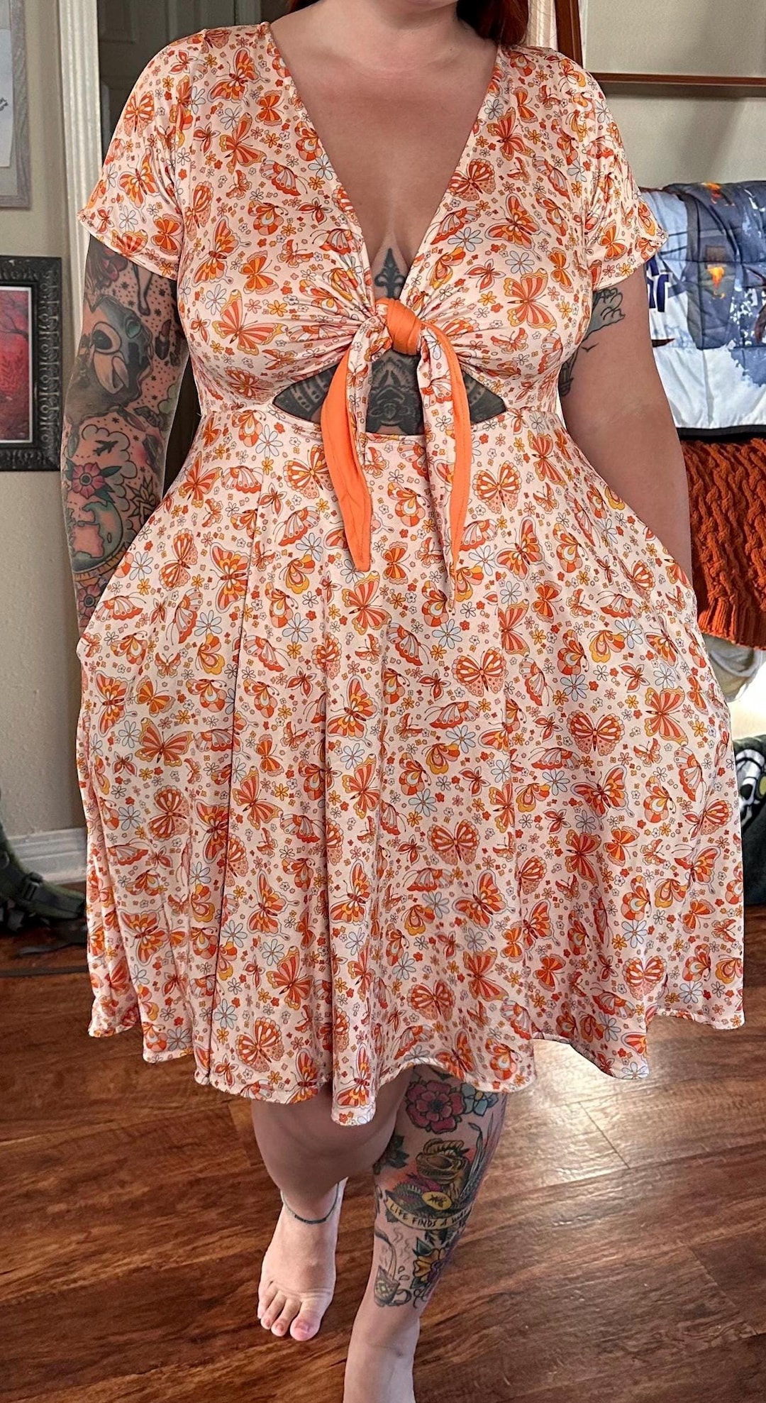 orange butterfly dress Satin Butterfly Dress