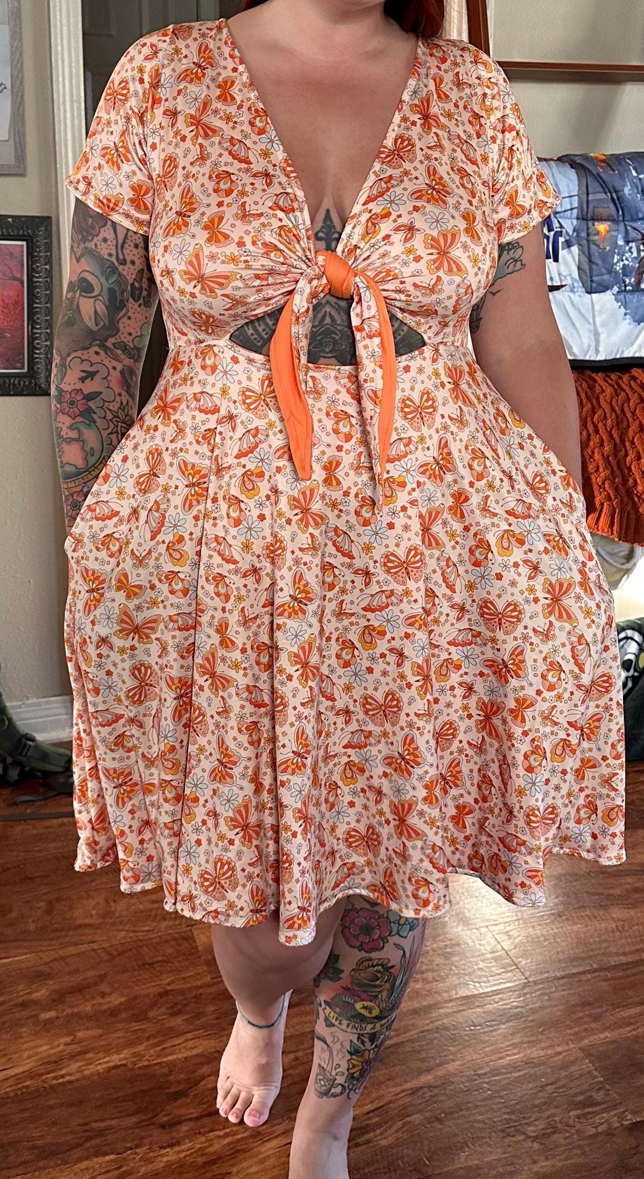 orange dress with butterflies Butterflies & Charmeuse for @sabrinaclaudio  When the incredible  @katieqian reached out to me and asked if we could create a dreamy dress  with butterflies all around it referencing Sabrina's music video 