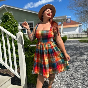 Plaid Dress, Rainbow Dress, Vintage Dress, Retro Dress, Rainbows, Fit and Flare Dress, Funky, Quirky