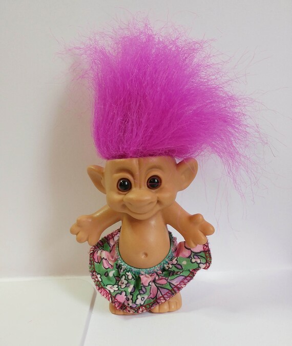 Troll Doll Purple Fuchsia Hair Wearing Floral Skirt Cute Gift Etsy