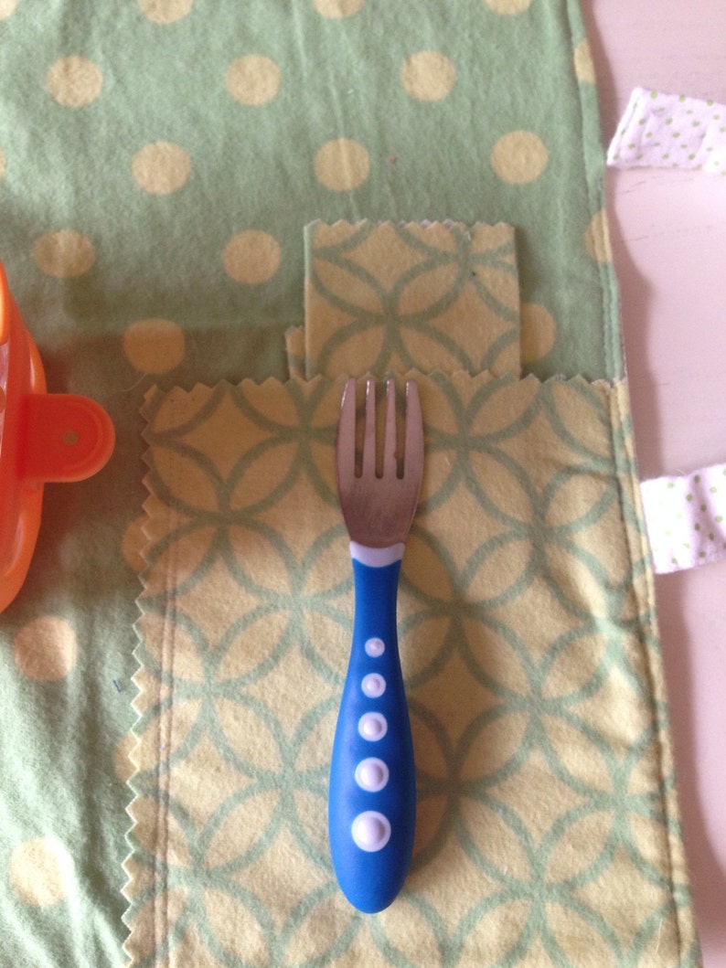 Lunch mat placemat great for travel /& lunchbox green yellow lime table cloth with napkin and silverware holder