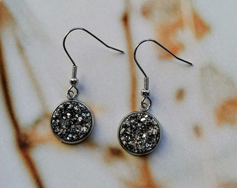 Earrings Star Glitter Anthracite/Silver Gift for Girlfriend 12 mm