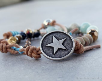 Multi-rij armband Bruin / Turquoise Star Bohemian Boho Geschenken voor haar