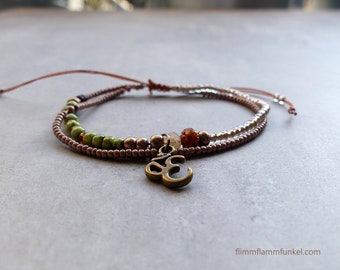 Freundschaftsarmband Boho Style Yoga Kupfer Grün zweireihig Geschenk für Freundin Frauen