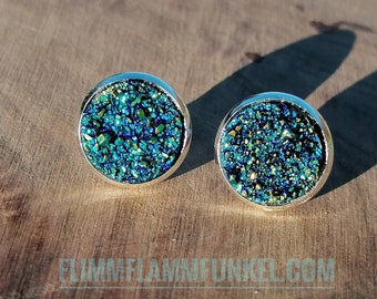 Ear studs Sky glitter Blue/Turquoise 12 mm 10 mm Little things to give away Gifts for you Gnome gift