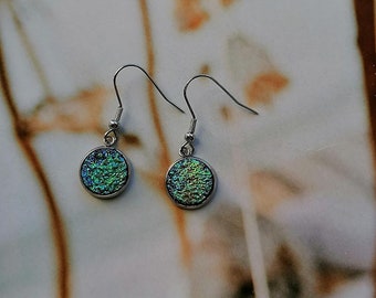 Earrings sky glitter blue turquoise/silver gift for girlfriend 12 mm