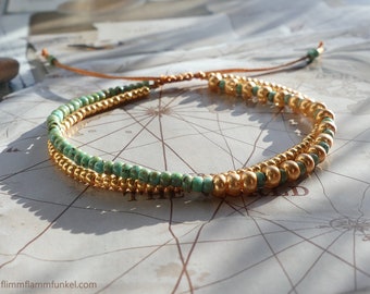 Friendship Bracelet Boho Style Gold Turquoise Double Row Gift for Girlfriend Women