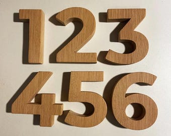 Numbers, house numbers, letters made of oak, letters made of wood, wooden letters, numbers, 15 cm-40 cm high, example 40 cm high, price per digit