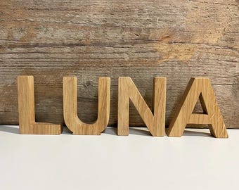 Oak wood letters and numbers, wooden lettering, wooden letters, example 10 x 1.8 cm, available in sizes 8-40 cm, price per letter.