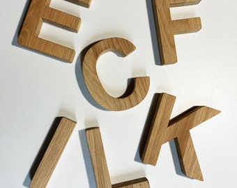 Oak wooden letters and numbers, font as desired. Wooden lettering, wooden letters, example 10 x 1.8 cm, 8-40 cm available.