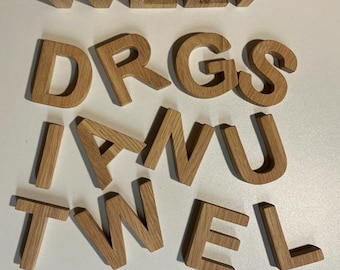Oak wood letters and numbers, font of your choice, wooden lettering, wooden letters, sometimes slightly smaller, 6 x 1.2 or 1.8 cm.