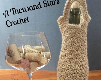 Crochet Pattern for wine tote - Splatter Stitch Wine Bottle Tote - PDF Crochet Pattern