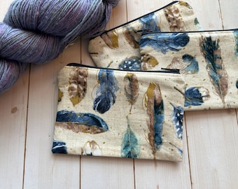 Feather print Zipper Pouch – Fabric Cosmetic Bag