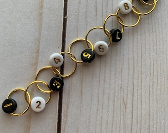Row Counting Chain Stitch Marker - black and white and gold