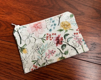 Floral Zipper Pouch – Fabric Cosmetic or Notions Bag