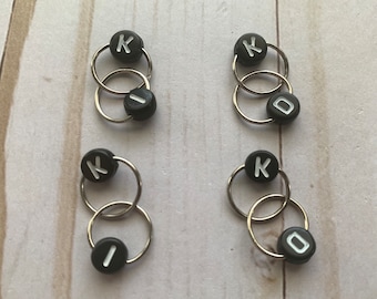 Increase / Decrease Chain Stitch Marker - black beads silver rings