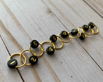 Row Counting Chain Stitch Marker - black and gold