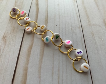 Row Counting Chain Stitch Marker (colored numbers) gold rings