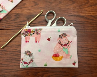 Pink knitting sheep Zipper Pouch – Fabric Cosmetic Notions Bag