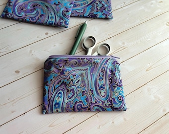 Purple Paisley Zipper Pouch – Fabric Cosmetic Bag