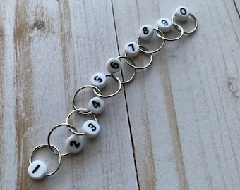 Row Counting Chain Stitch Marker - white with black numbers
