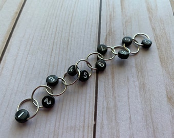 Row Counting Chain Stitch Marker (black beads/white numbers)