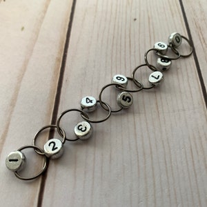 SALE - Row Counting Chain Stitch Marker - silver beads with black gunmetal rings