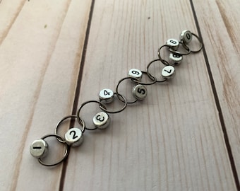 Row Counting Chain Stitch Marker - silver beads with black gunmetal rings