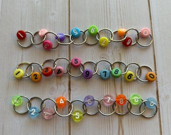 NEW - Rainbow Multi Project Pack. 3 Rainbow Stitch Markers - Row Counter, Knitting Tool, Silver Rings