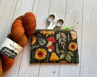 Sunflower and mushroom Zipper Pouch – Fabric Cosmetic Notions Bag