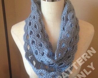 Pattern for Rolling Waters infinity scarf - crochet lacy cowl