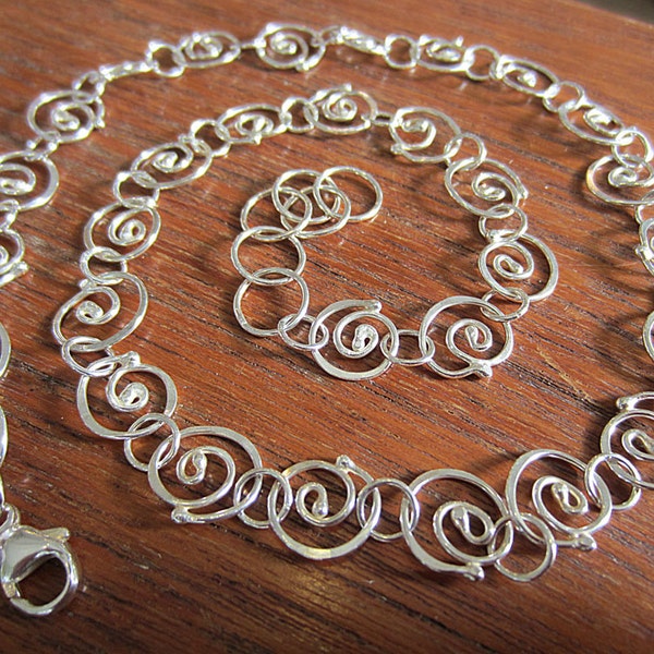 Celtic Spirals Necklace. Argentium Sterling Silver. Exotic. Artisan Handmade. 20" Length.