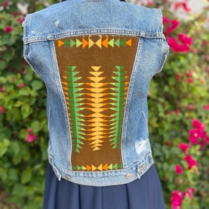 One of a KInd Lenim Jean Vest with Vintage Pendleton®  Brown Chief Joseph Blanket – Southwestern Cowgirl Style ***FREE SHIPPING** Size xs