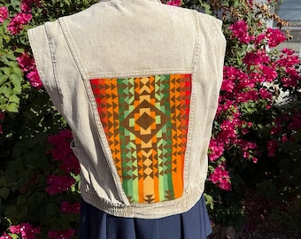Handgemaakt denimvest: authentieke vintage Pendleton-wol, western cowgirl-stijl (maat S)