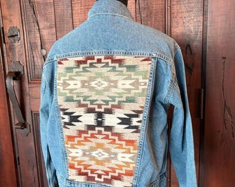 Lydia: maat M: Pendleton Wool Medium Blue Old Navy Denim Southwestern Cowgirl-stijl,
