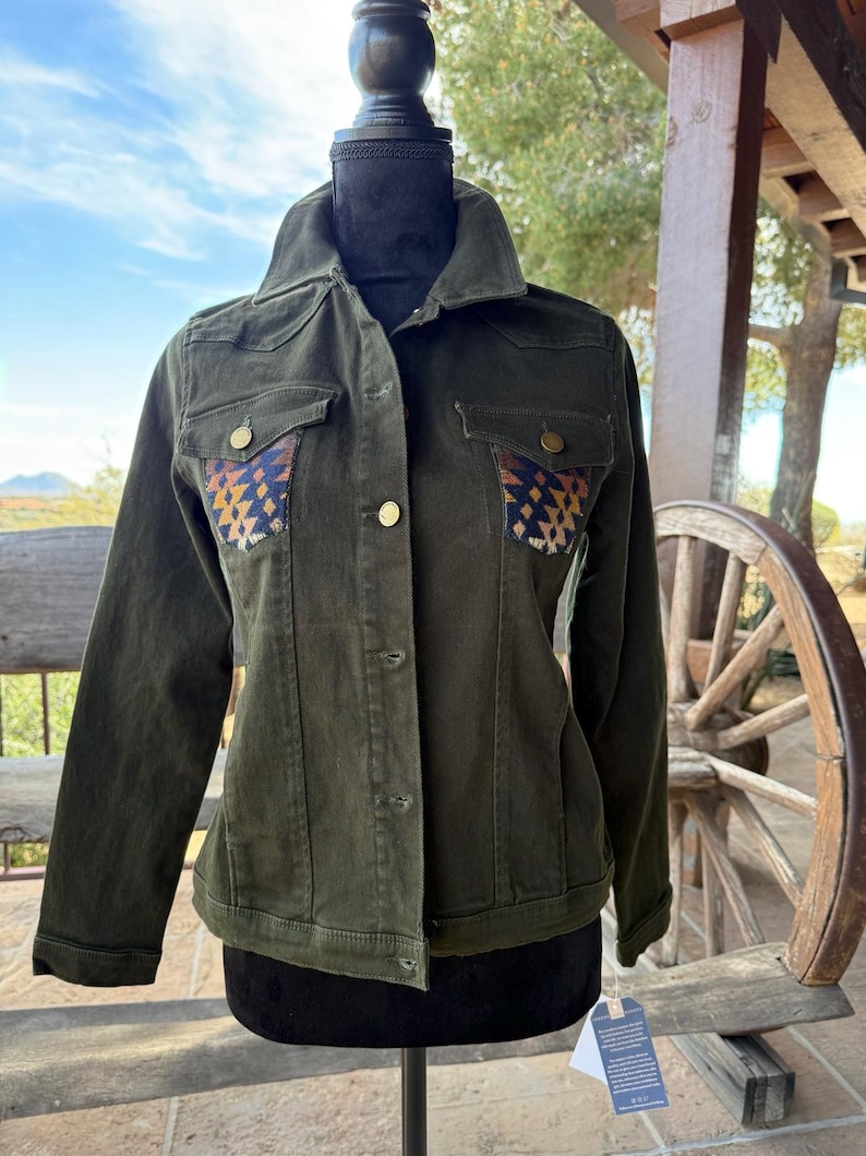 Eliza Storlek XS Democracy Olivgrön Jacka Pendleton Ull - Sydvästlig Cowgirl-stil bild 2